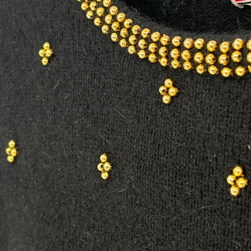 Westbound Petites Black Lambswool Angora Gold Beaded Vintage Sweater Womens M‎